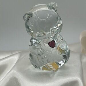 Vintage Fenton Bear Figurine Clear Glass Purple Heart February Birthday Bear